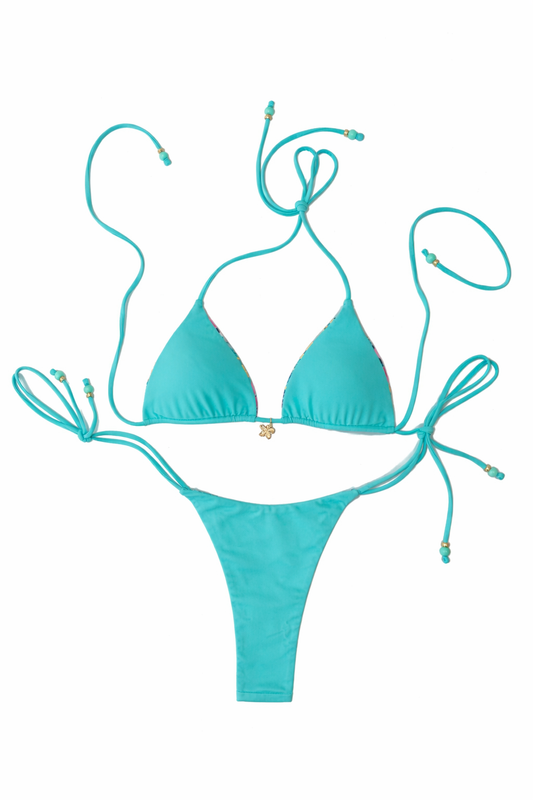Bottom Azul Reversible Bikini - Minimal Brazilian Cut